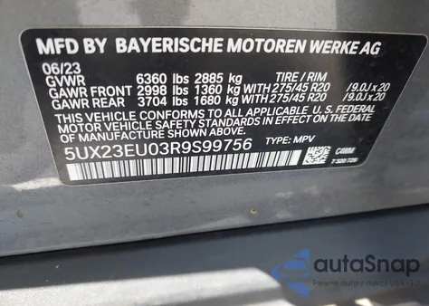2024 BMW X5 xDrive40I из США, поврежденный, VIN 5UX23EU03R9S99756